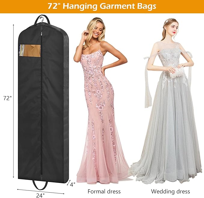 MISSLO 72" Wedding Dress Garment Bag Waterproof Garment Bags for Travel for Women Dress Bags for Gowns Long for Closet Storage, Black
