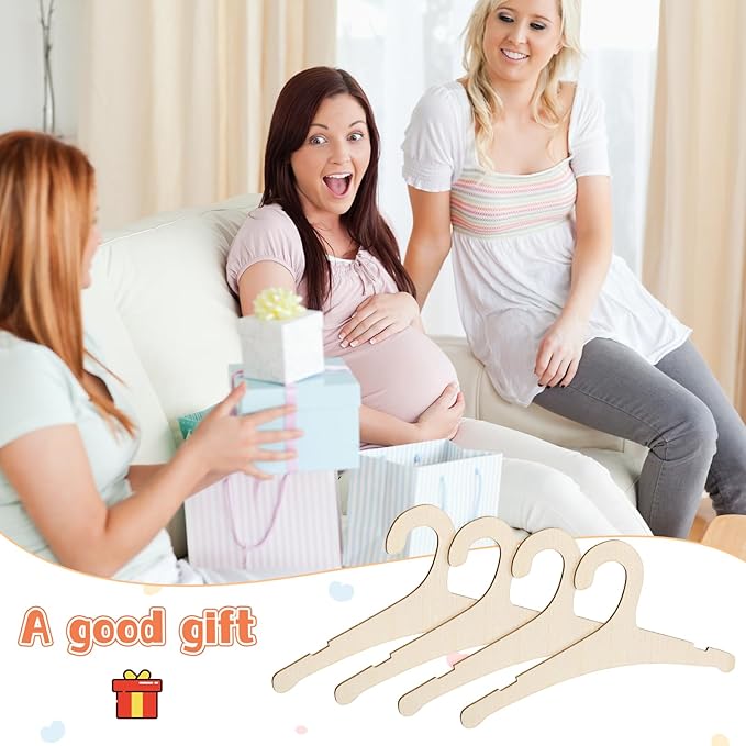 30 Pcs Baby Hangers, 9 x 4.7 Inch Baby Clothes Hangers Cute Non Slip Kids Wooden Hanger for Babies, Toddlers and Children's Coats, Dresses, Pants and Jackets (Wood Color)