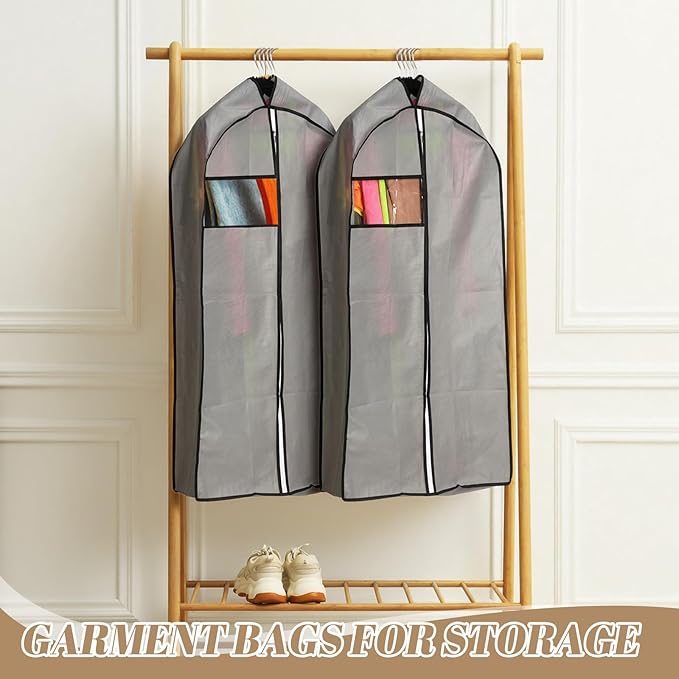 2 Pcs 10" Gusseted Garment Bags for Hanging Clothes Dress Bags for Gowns Long Closet Waterproof Garment Covers Wedding Dress Cover Traveling Clothes Protector(Gray,54 Inch)