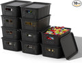 Plastic Storage Basket with Lids 10 Pack Stackable Black Storage Bins Containers with Lid, Decorative Storage Boxes for Organizing Shelves, Drawers, Playroom, Classroom, Office, Closet