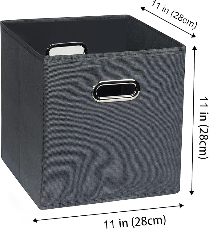Fabric storage bins Cubes, Fabric Cube Organizer with Handle, Foldable Cube Bins for Cloth or Accessary Storage, 11x11x11, Set of 10, (Gray)