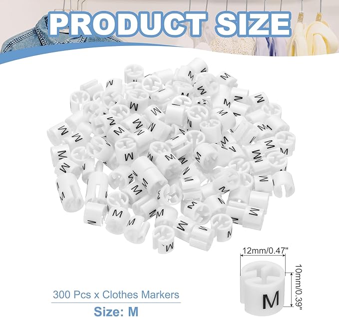 PATIKIL 300 Pcs Clothes Hanger Markers M Fit Rod Garment Size Tag Hanger Clips Round Color Coding Label for Clothing, White