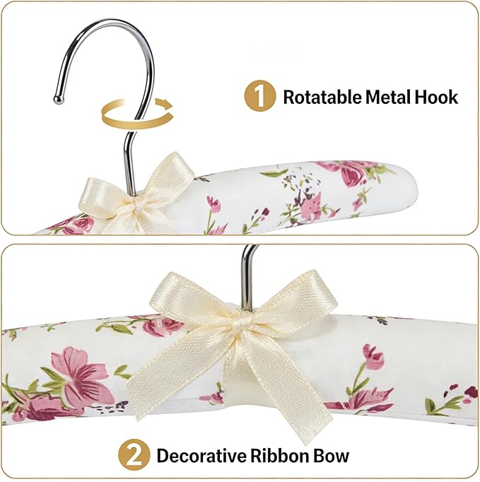 12 Pack Satin Padded Clothes Hangers, 17 Inch Anti Slip Fabric Coat Hangers for Sweaters, Women Clothing, Dresses, Wedding Gown