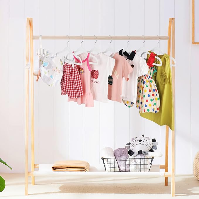 Tinfol Kids Velvet Hangers 30Pack, 14inch White Non-Slip Childrens Felt Hangers - Small Space Saving Clothes Hanger with 6pc Velvet Clips for Toddler' Clothes
