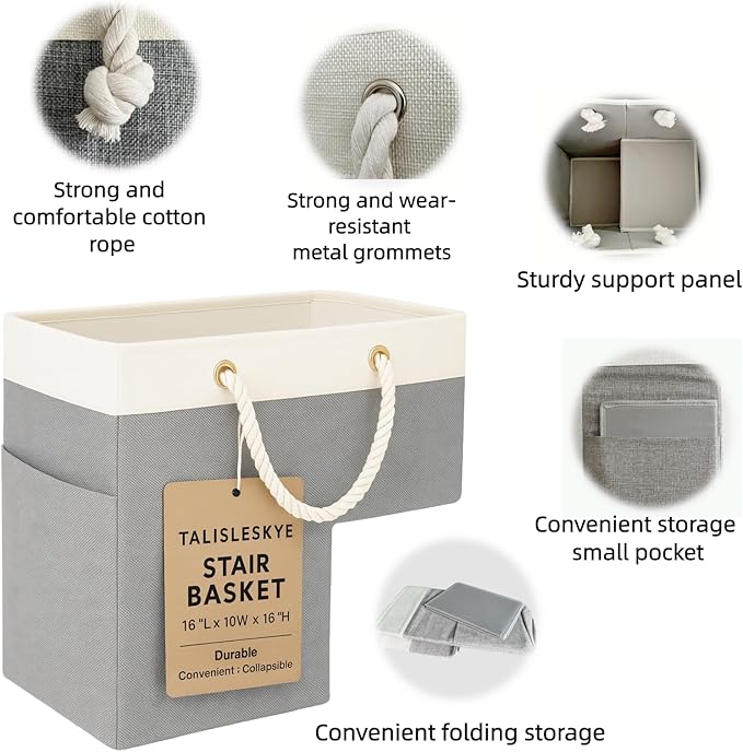 Stair basket,Foldable staircase baskets,Stair basket for wooden and carpeted stairs,Step stairs storage baskets with handle.1pcs