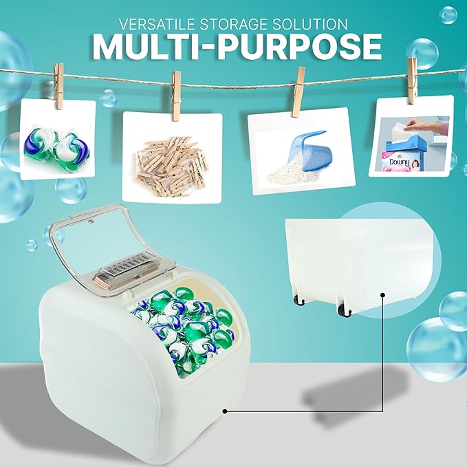 Skywin TidyFriend Laundry Pods Container with Acrylic Lift Up Lid, 9.8" x 7.3" x 6.3", Airtight Storage Keeps Pods Fresh, Laundry Detergent Container & Dishwasher Pod Holder (White)