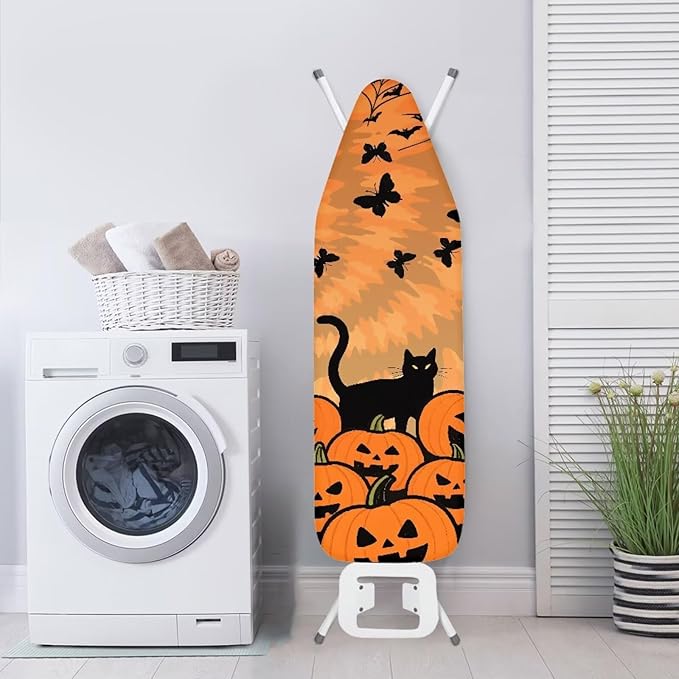 Halloween Iron Board Cover Halloween Black Cat Pumpkin Print Extra Wide Ironing Board Cover 54x15 inches