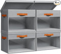 Large Storage Bins with Lids - 4 Pack Foldable Decorative Organizers with Clear Windows & Handles, Cube Storage Organizers for Clothes, Blankets, Sweaters, Sheets, Grey