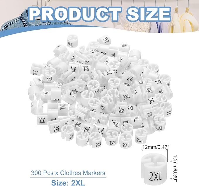 PATIKIL 300 Pcs Clothes Hanger Marker 2XL Fit Rod Garment Size Tag Hanger Clips Round Color Coding Label for Clothing, White