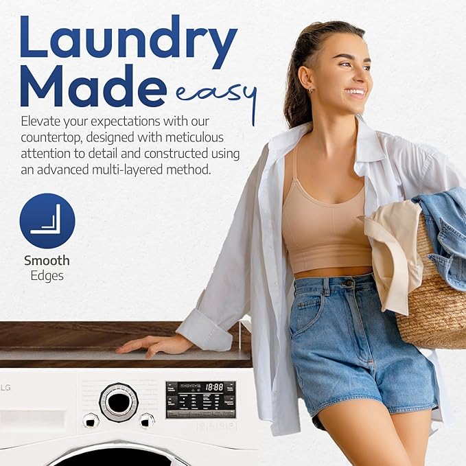 OfficeSimpli Washer Dryer Countertop, Made in USA, Non-Slip Pads, Laundry Room Wood Topper, Washer Dryer Cover for Top, Laundry Countertop, Laminate Finish (California Walnut, Large (30" x 58"))