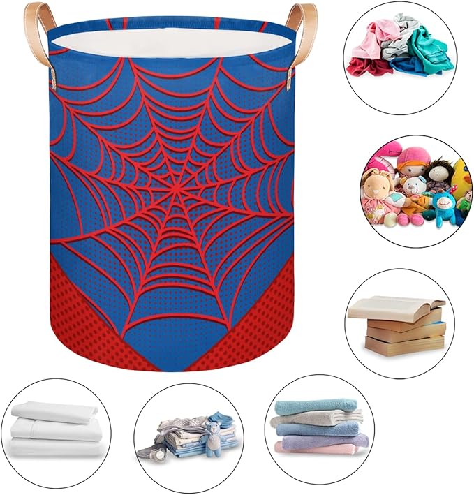 Large Laundry Basket Hamper - Blue Spiderweb 62L Collapsible Storage Bin for Kids Toys, Dirty Clothes, Blankets, Tall Baby Nursery Hamper for Boys Bedroom Bathroom Decor, Gift Basket