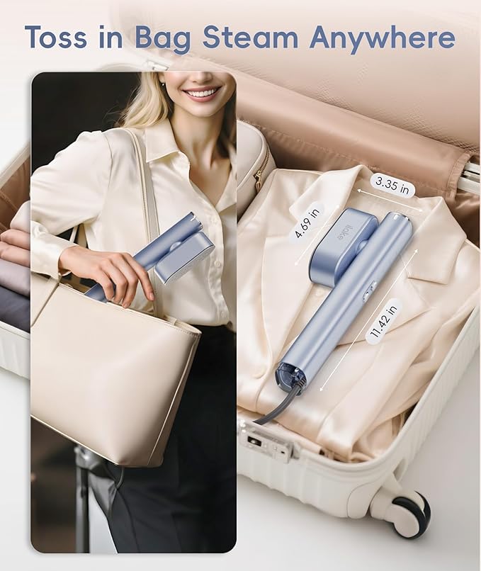 Steamer for Clothes, 1000W Portable Garment Steamer Travel Size, 100-240V Dual Voltage, 120ml Tank Handheld Steam & Iron 2 in 1, for Home, Business, Global & Europe Traveling, Silver