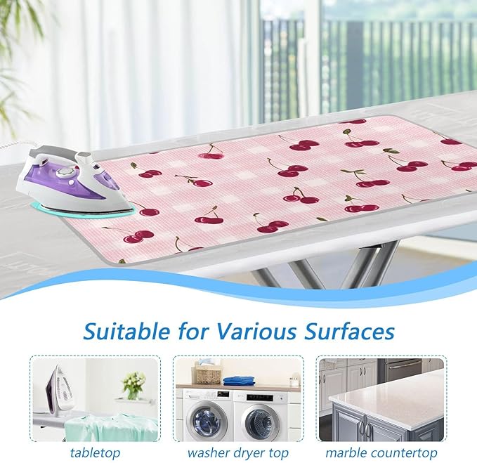 Ironing Mat Pad for Table Portable Travel Iron Blanket Ironing Board Covers Pressing Mat Heat Press Pads 27.6x47.2 Inches Pink Gingham Cherry53