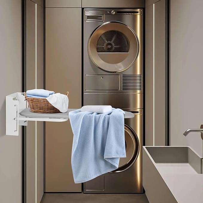 Wall Mounted Ironing Board Adjustable Height, 36 x 12 Inch Fold Away Iron Board Wall Mount Space-Saving Ironing Board with Removable Heat Resistant Cover for Small Spaces Home Laundry Room