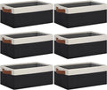 GhvyenntteS Storage Baskets for Organizing, Fabric Storage Bins with Leather H&les, Foldable Rectangular Storage Baskets for Shelves, Closets, Home, Office(Black/White, 6 Pack)11.8X7.9X5.1 in