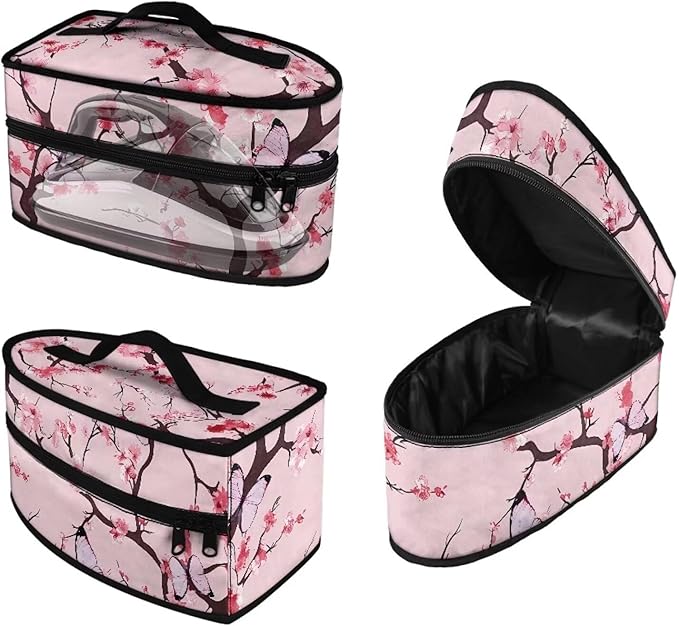 Pink Butterfly Travel Hard Storage Carrying Case Flower Mini Iron Organizer Holder for Iron and Other Accessories Travel Iron Storage Box with Smooth Zipper