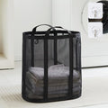 Mesh Laundry bag with Handles, 42L Collapsible Laundry Basket with 2 Hooks, Wall-Mounted Foldable Laundry Hamper Hanging for Bathroom, Dorm or Travel (Black, 1 Pack）