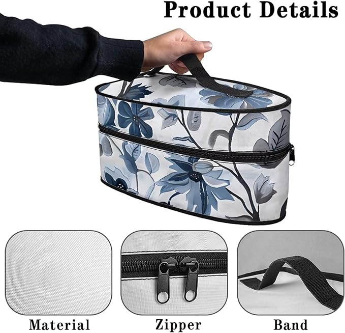 Vintage Flower Leaves Iron Storage Case Travel Portable Iron Holder with Handle & Zipper Closure, Dustproof Travel Iron Mini Dry Iron and Accessories,Easy to Carry(Bag Only)