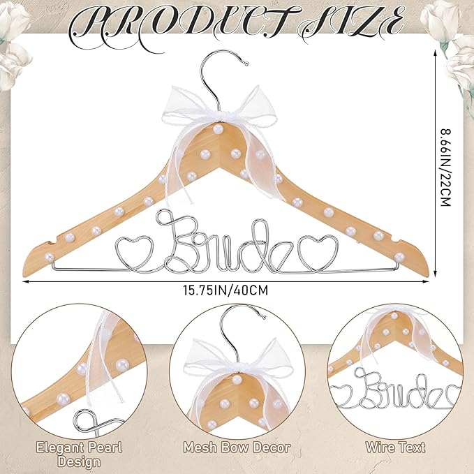 Honeydak Mrs. Wedding Dress Hanger for Bride to Be,Elegant Bridal Hanger for Brides Gowns, Bridal Party Shower Gift,Wedding Gift (Natural Silver,Pearl)