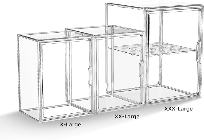 Clear Acrylic Display Case, Super Large Stackable Storage Bins Magnetic Attraction Lids, 3 Pack Acrylic Box with Divider for Collectibles, Figures, Purse, Handbag, Wallet, 11.4x9.84x15.4 inch