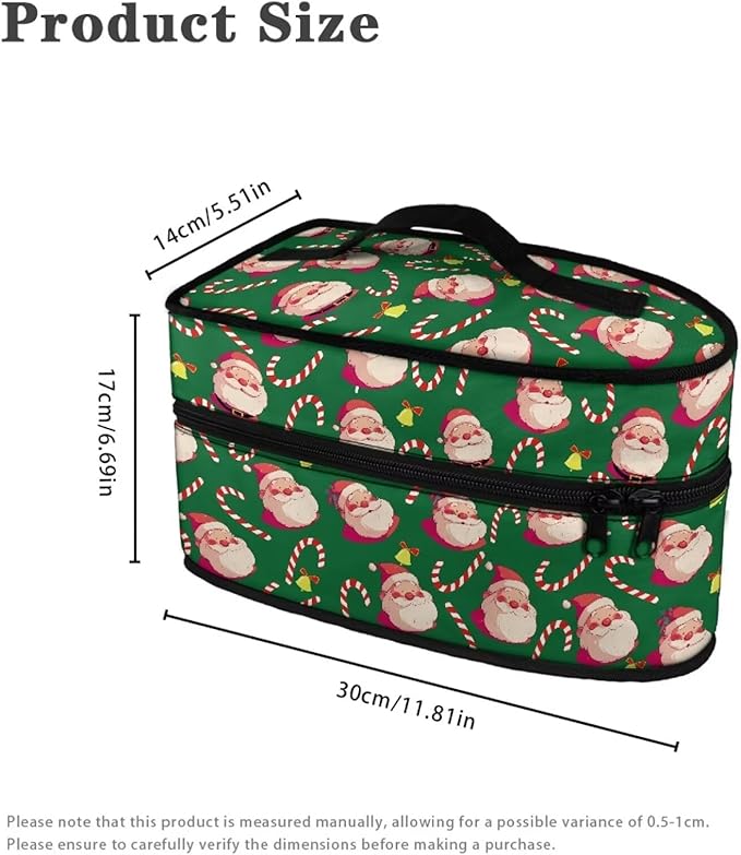 Christmas Iron Portable Storage Bag Fits for Accessories Travel Irons Reusable Wear-resistant Steam Iron Storage Case with Smooth Zipper, Santa Claus Bell Crutch