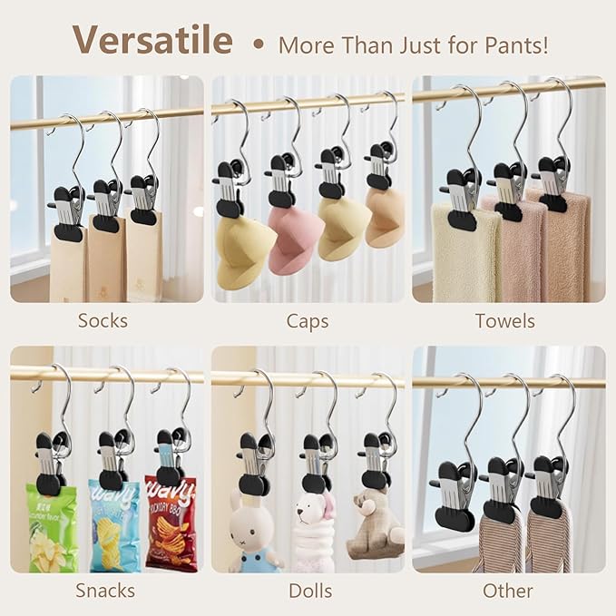 60 Pack Wide Leggings Hangers for Closet, Metal Pants Hangers with Clips, Non-Slip Skirt Boot Jeans Hanger, Stackable Closet Organizer Space Saving Black