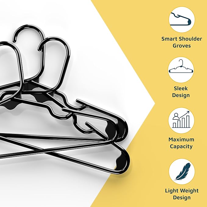 Lifemaster Plastic Kids Clothes Hanger – Children Clothes Hanger with Shoulder Notch, 11.6 Inch Space-Saving Closet Organizer for Baby, Toddler, and Kids Clothing, Hold Up To 5 lbs, Pack of 100, Black