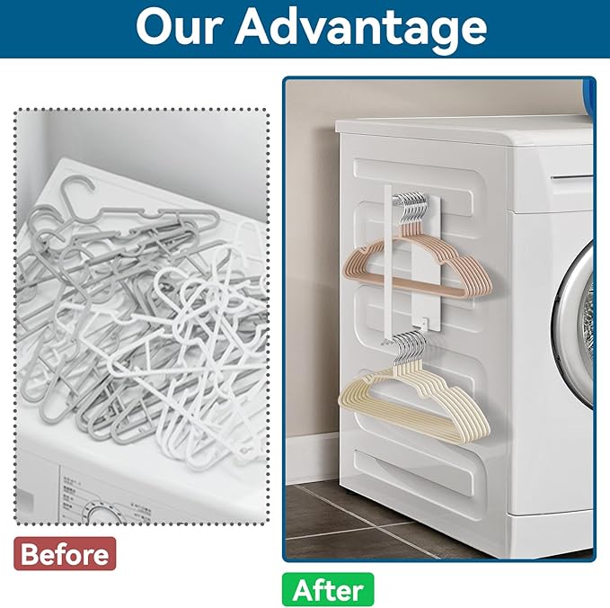 Magnetic Hanger Organizer Stacker, Strong Magnetic Hanger Holder for Laundry Room Washer, Capacity Upgrade Hangers Storage Rack for Adult or Child Clothes Hangers (White 2Pack)