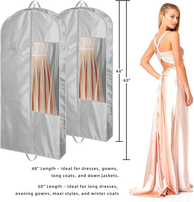 Garment Bags for Hanging Clothes and Travel with 4" Gusseted, Suit Cover for Clothes,Coats,Suit,Jackets,Dress,Shirts,Skirt. (Silvery-48"-1pcs-Satin Fabric)