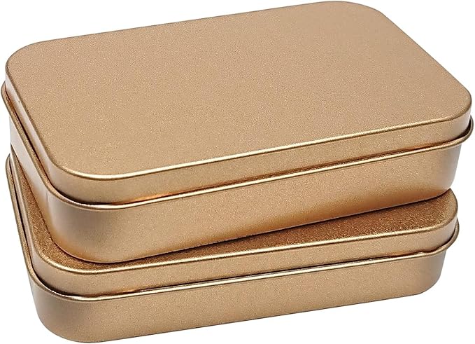 12 Pcs Metal Hinged Tin Box Container Mini Portable Small Storage Container Kit with Lid for Home Storage 3.7 x 2.3 x 0.8 Inch, Gold