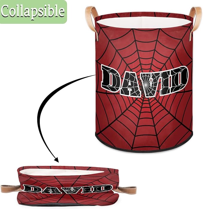 Spider Wed Personalized-Laundry-Hamper-Basket for Kids Custom Name Collapsible Storage Organizer Bin Dirty Clothes Toys Hamper for Boys Nursery in Laundry, Bedroom, Bathroom Red Blue