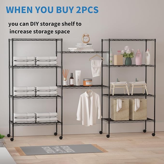 YRLLENSDAN 5-Tier Heavy Duty Storage Shelving Unit, Metal Shelves for Garage, Pantry, Kitchen Organization – Adjustable Wire Rack Shelf Organizer, 60"x30"x14", 1250lbs, Black