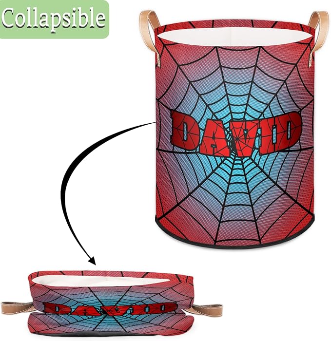 Spider Wed Personalized-Laundry-Hamper-Basket for Kids Custom Name Collapsible Storage Organizer Bin Dirty Clothes Toys Hamper for Boys Nursery in Laundry, Bedroom, Bathroom Dark Red