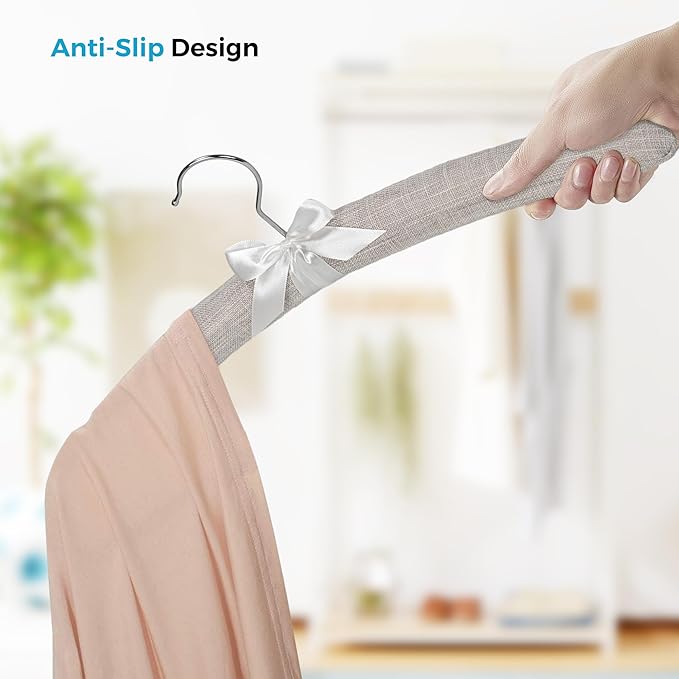 JS HANGER Padded Hangers - 17 Inch Extra Large Heavy Duty Linen Covered Coat Hangers No Shoulder Bump for Women Clothes, Sweaters, Dresses, Clothing, Weddings, Lingerie Pack of 10, Linen Gray