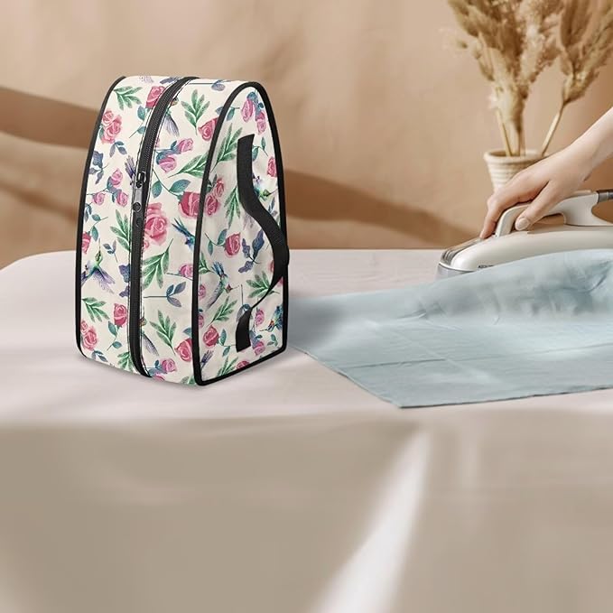 Pink Roses Iron Portable Storage Bag for Travel,Floral Fade Resistant Protective Carrying Bag Compatible with Full-Size Iron with Handle Zippered Bag,Case Only