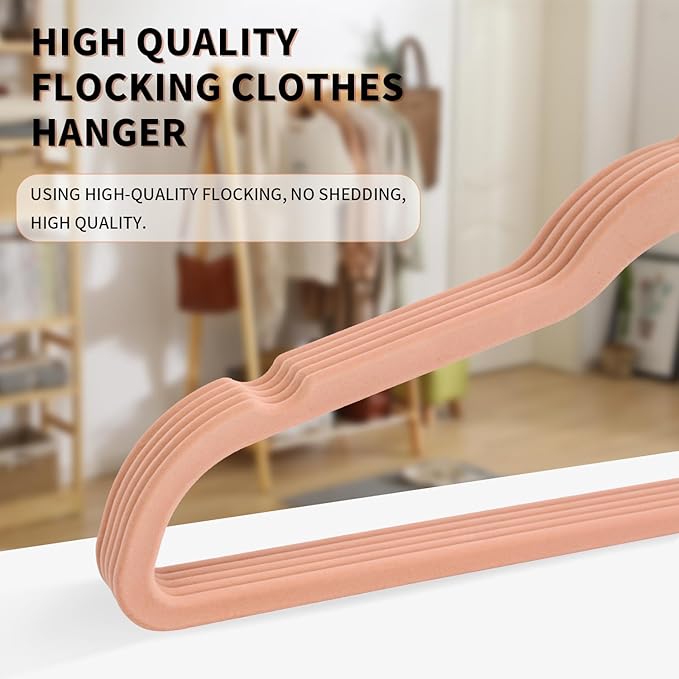 Premium Velvet Clothes Hangers, Heavy Duty Study Black Hangers for Coats, Suit & Dress - Non Slip Clothes Hanger Set (100, Pink/Rose Gold)