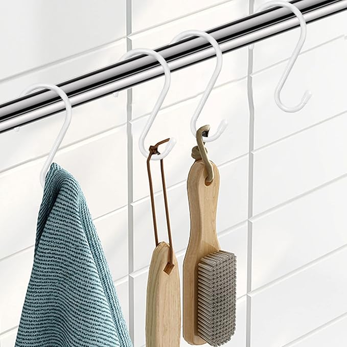 6 Inch White S Hooks, Large Vinyl Coated S Hooks Heavy Duty Non Slip Metal Closet Rod Hooks for Hanging Plants Outdoor Lights Jeans Clothes Bags Pot Pan Cups Tools - 4 Pack