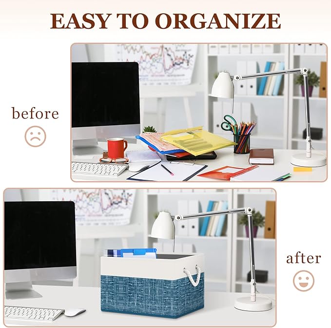 Storage Bin,Collapsible Storage Basket For Organizing,Large Storage Boxes With Rope Handles,Storage Containers,White & Blue,2 Pack