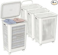 4 Packs 65 Liters Laundry Hamper Baskets with Lids and Wheels, Large Plastic Clothes Baskets