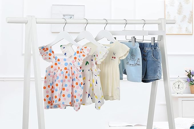 TOPIA HANGER Kids Wooden Hangers 20 Pack, Wood Baby Children Hangers Clothes Dress Shirt Hangers 360° Stronger Flexible Hook- Extra Smoothly Cut Notches, White, CT09W20