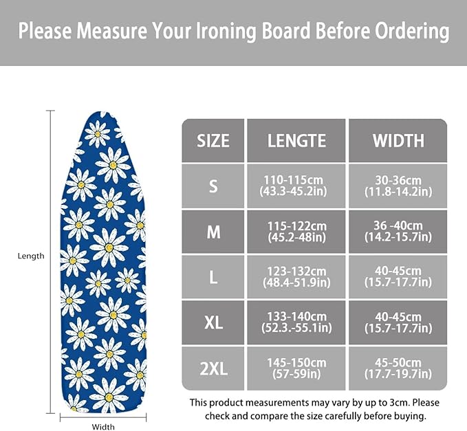 Ironing Board Covers,Standard Ironing Board Cover,Floral Ironing Board Cover,Daisy Ironing Board Cover,Daisy Print Blue Medium