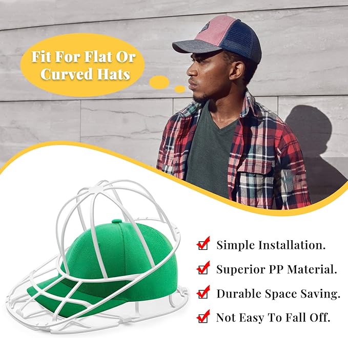 Haiou Hat Washer Cage - Protect Shape & Prevent Damage in Washing Machine/Dishwasher, Fits All Baseball Caps，White (4 Pack)