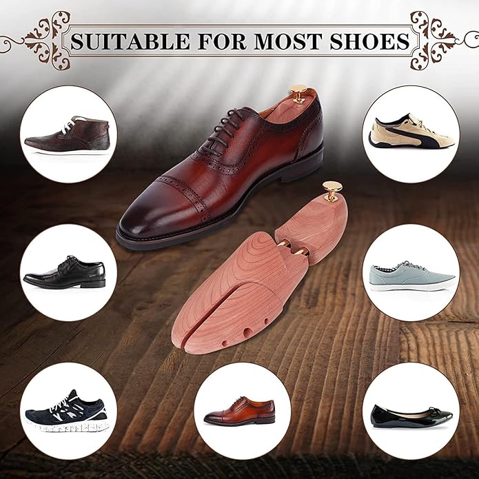 1 Pairs Twin Tube USA Grown Red Cedar Wood Adjustable Width Shoe Shaper For Men Women Shoe Tree, Crease Protector