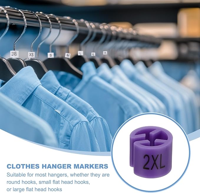 PATIKIL 300 Pcs Clothes Hanger Markers 2XL Fit Rod Garment Size Tag Hanger Clips Round Color Coding Label for Clothing, Deep Purple