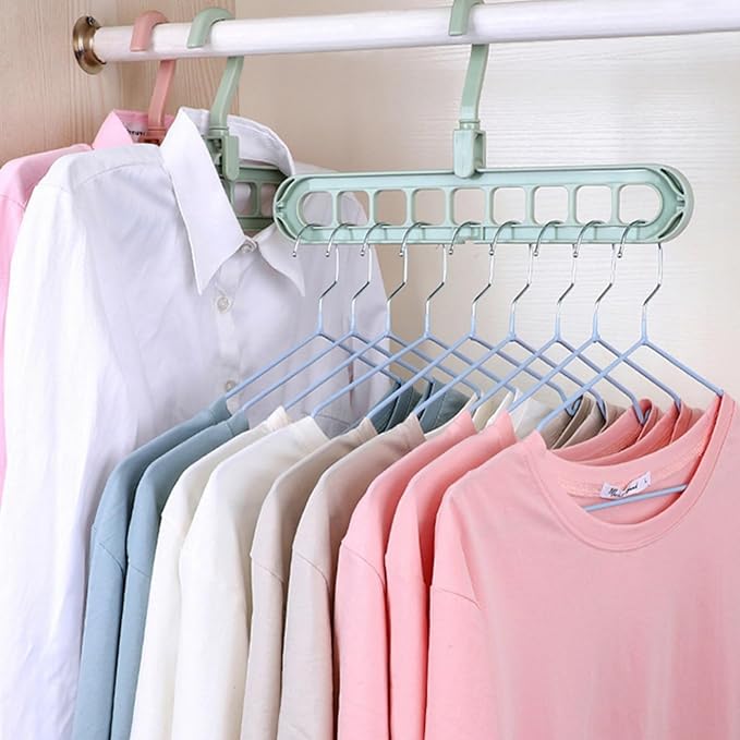 9 in 1 Smart Hanger, Upgrade Space Saving Hanger, 9 Holes Rotate Anti-Skid Folding Hangers with Multifunction Space Saving, for Heavy Clothes, Multiple Shirt, Shirts Pants (4pcs-Pink)