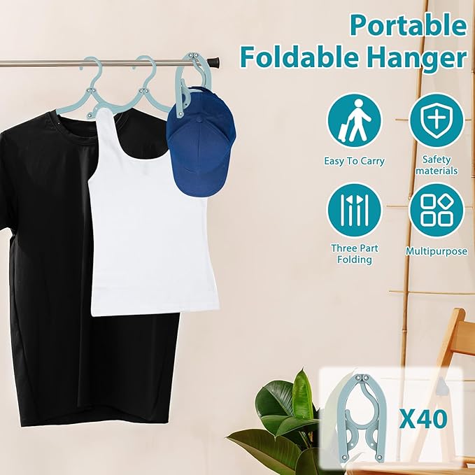 40PCS Large Travel Hangers Lightweight Portable Clothes Hangers with Non-Slip Grooves Space Saving Foldable Clothes Hanger 45cm Plastic Folding Hanger for Travel Camping Home RV