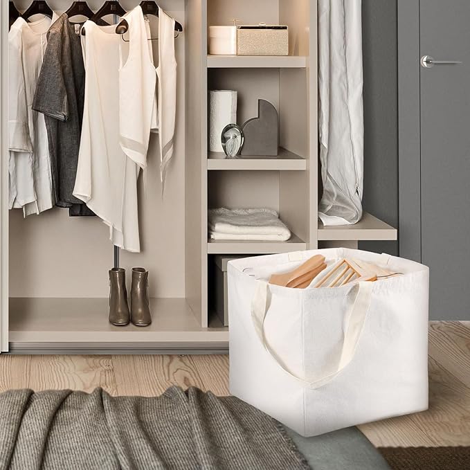 Clothes Hanger Organizer Bag, Triangle or Square Hanger Storage Bag with Handles Large Capacity Clothes Hanger Organizer Bag Foldable Clothes Hanger Organizer Holder for Space Saving White (Style 2)