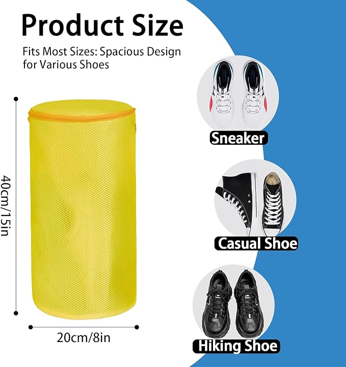 Shoe Washing Machine Bag, Laundry Shoe Bag for Washer and Dryer, Yellow Sandwish Mesh, 2L(8x15in)
