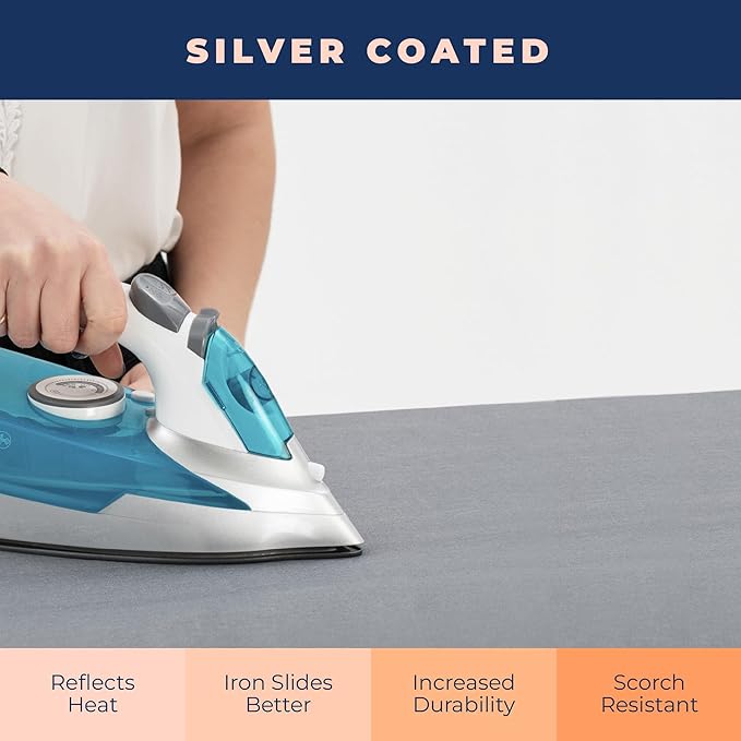 Ironing Board Cover and Pad, Silver Coated Iron Pad Covers for Standard Boards, 4 Layers Extra Thick Heavy Duty Padded Cover, Drawstring Tightening with Scorch and Stain Resistant Padding