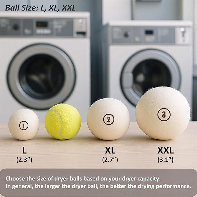 Wool Dryer Balls Laundry, XXL(3.1") 4 Pack, Premium Fabric Softener Ball, Reusable, Anti Static, Chemical Free Natural Wool Balls for Dryer, Laundry Dryer Balls – 100% New Zealand Wool